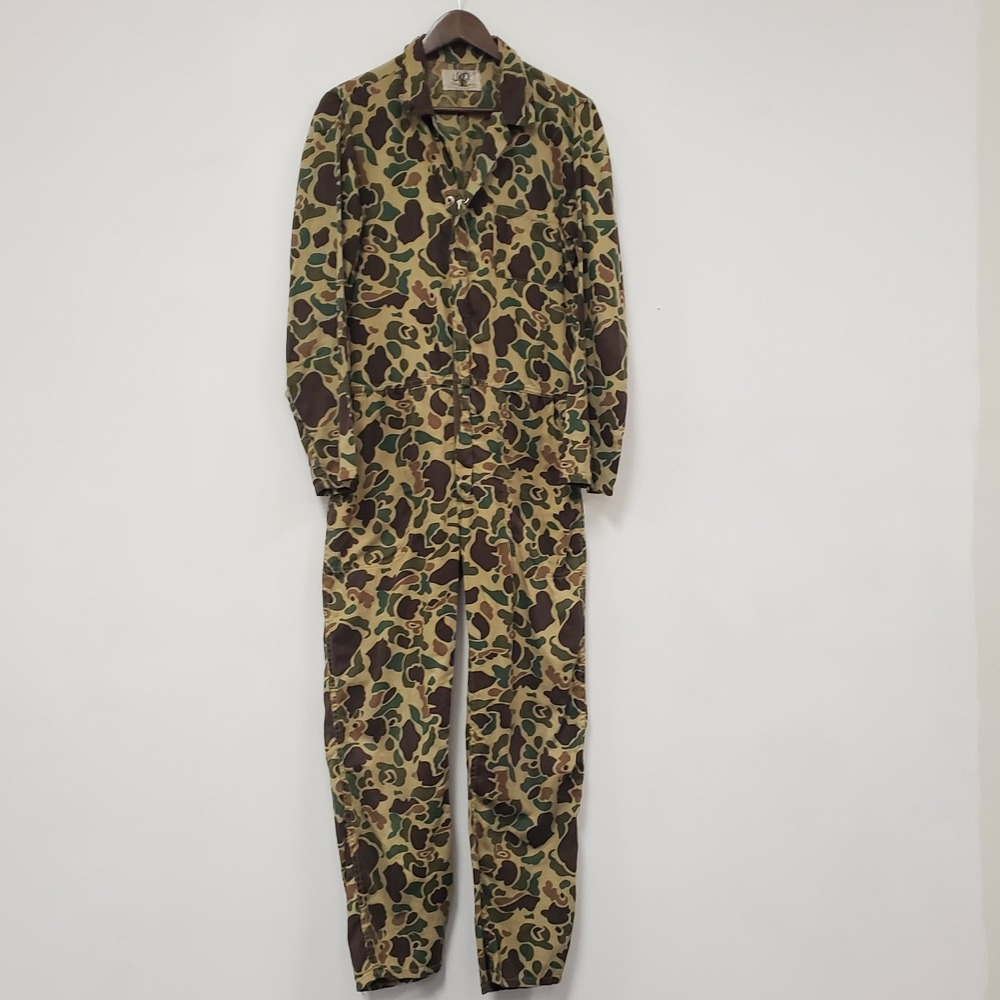 Vintage Black Sheep Mens Camouflage Coveralls Size S Brown Green Hunting Outdoor